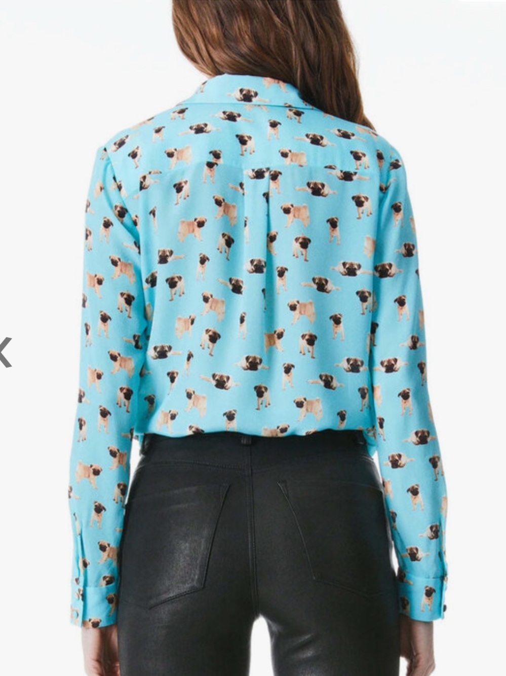 Alice + Olivia Teal Pug-Print Button Down Shirt - Picture 4 of 6